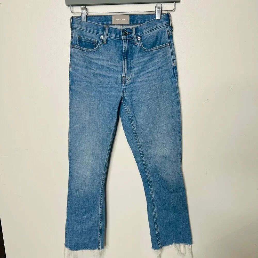 Everlane High Rise Kick Crop Jeans Sz 25 Regular Raw Hem